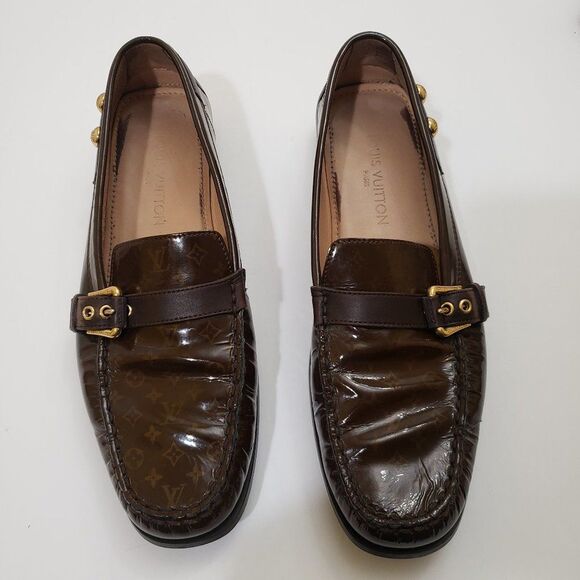 Louis Vuitton Brown Mini Lin Monogram Patent Loafers Size 41 - Picture 10 of 16